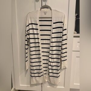 Open-Front Black & White Striped Women's Cardigan, Long